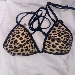 PINK Victoria's Secret Leopard Triangle Bikini Top with Black Trim